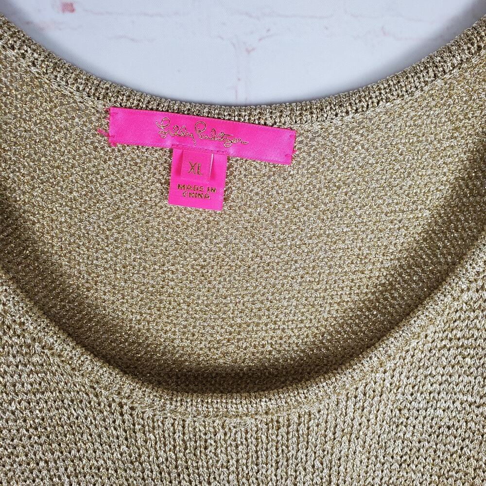 NEW Lilly Pulitzer Batsy Sweater Set Gold Metallic XL Cardigan Shell $258 - Picture 11 of 16
